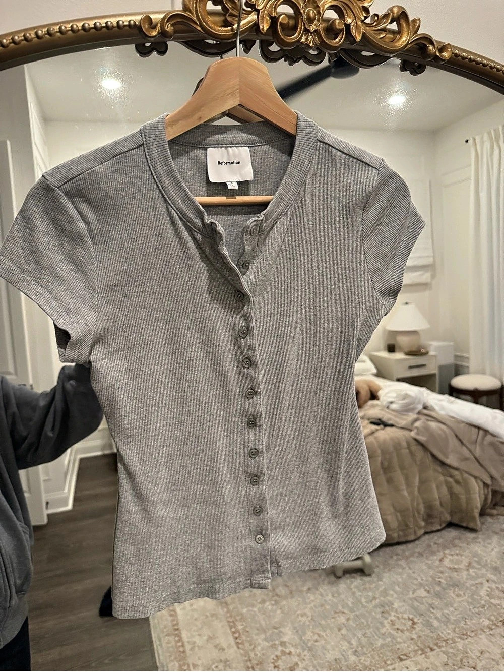 Reformation Raelynn Knit Top Short Sleeve Gray Size Small